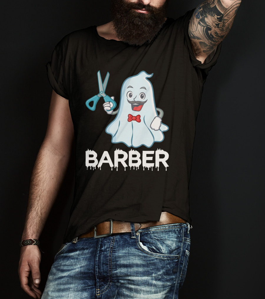 Halloween Ghost Barber Hairstylist Scissors Spirited T-Shirt