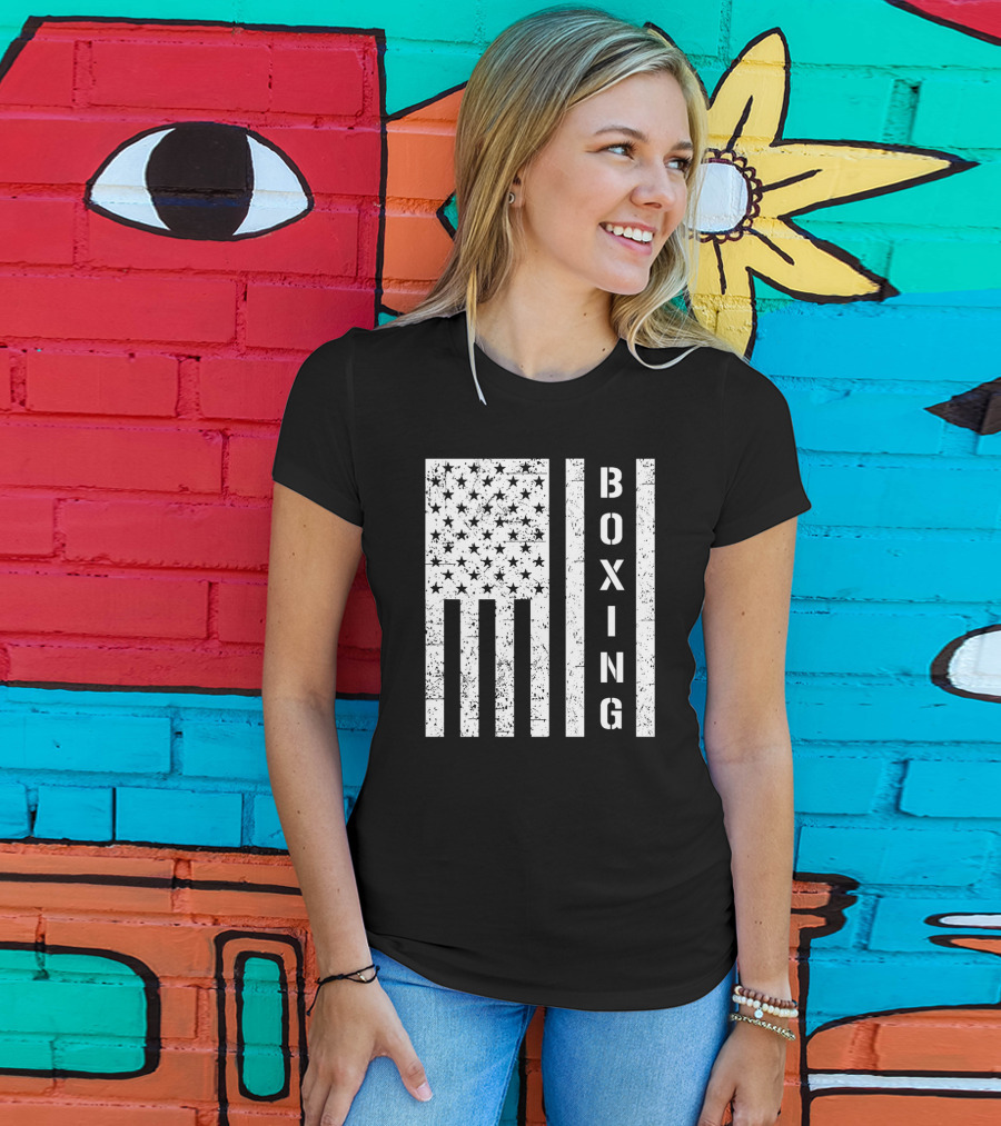 Boxing Vertical Stars Stripes USA Flag T-Shirt