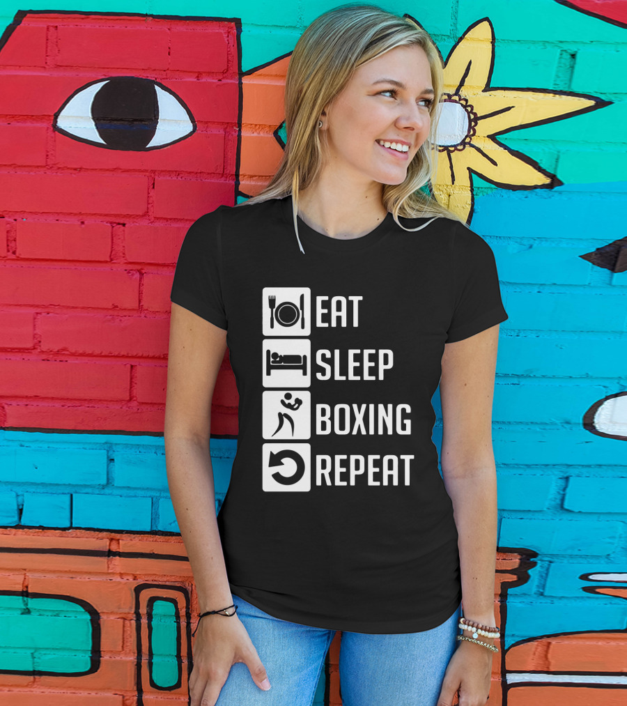 EAT SLEEP BOXING REPEAT Lifestyle Routine Iconic Symbols T-Shirt