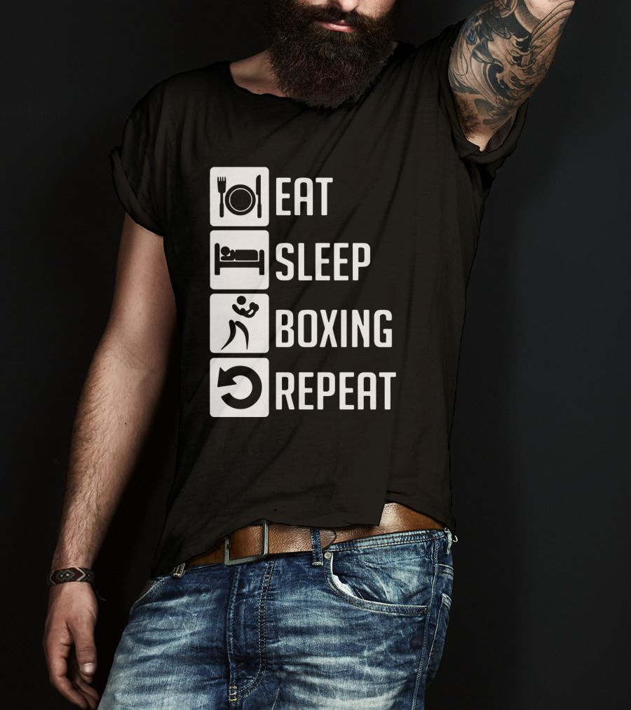 EAT SLEEP BOXING REPEAT Lifestyle Routine Iconic Symbols T-Shirt