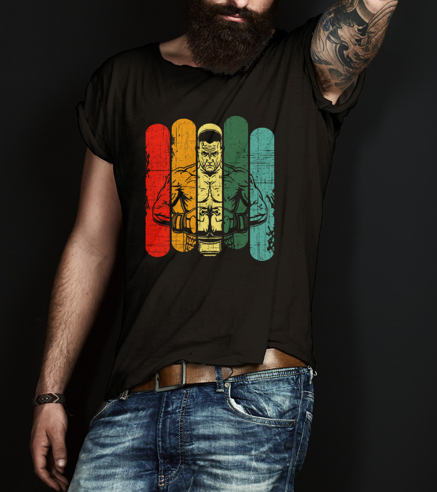 Retro Boxing Champion With Bold Multicolor Stripes T-Shirt