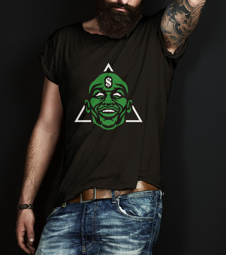 Green Smiling Face With Dollar Sign And White Triangle T-Shirt