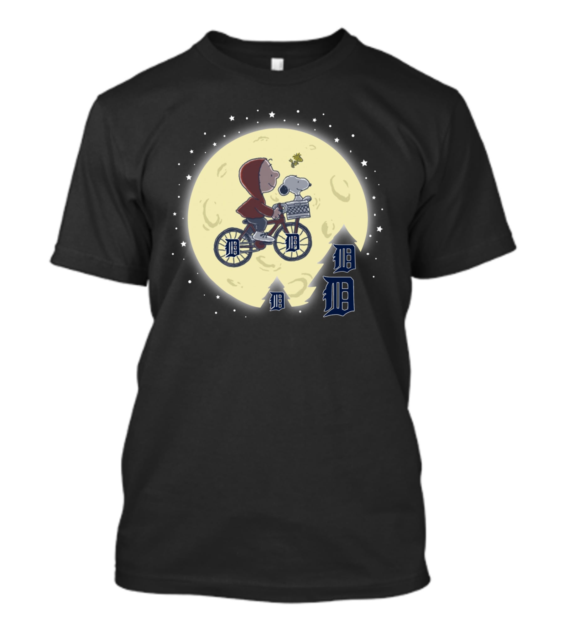 Halloween Detroit Tigers Snoopy Moon Ride T-Shirt