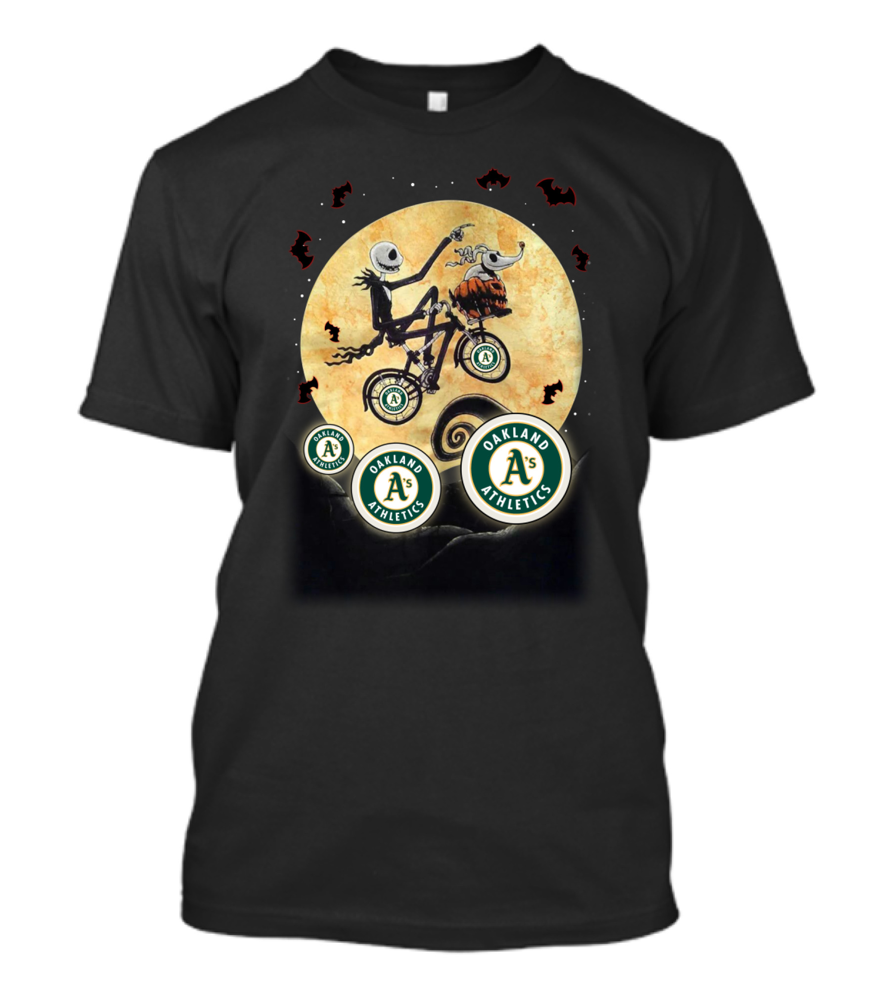 Oakland Athletics Halloween Night With Moon And Bat T-Shirt