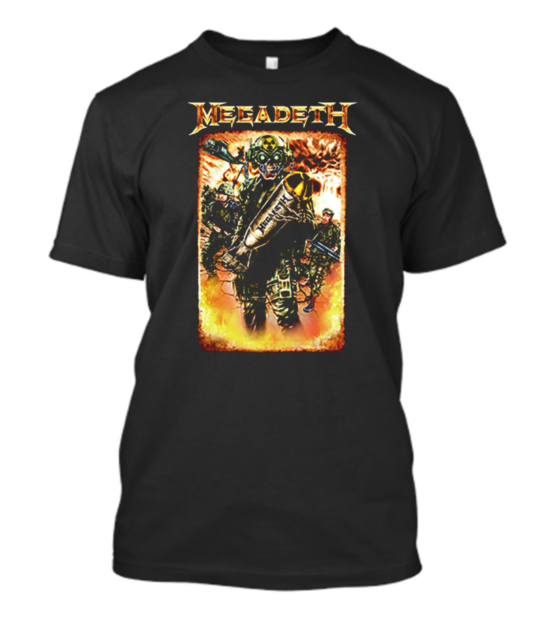 Megadeth Soldiers Holding Bomb With Radiation Symbol In Fiery T-Shirt
