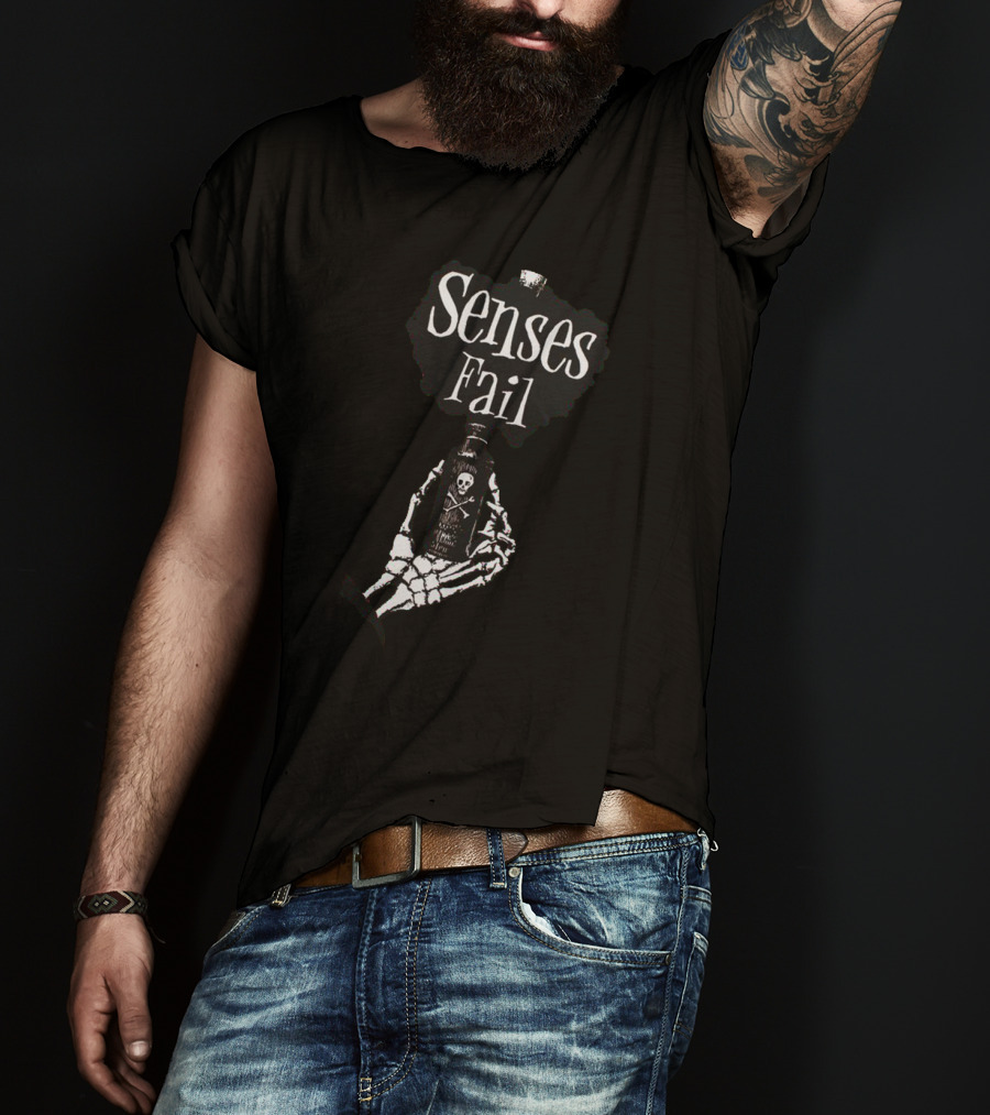 Senses Fail Skeleton Hand Holding Poison Bottle T-Shirt