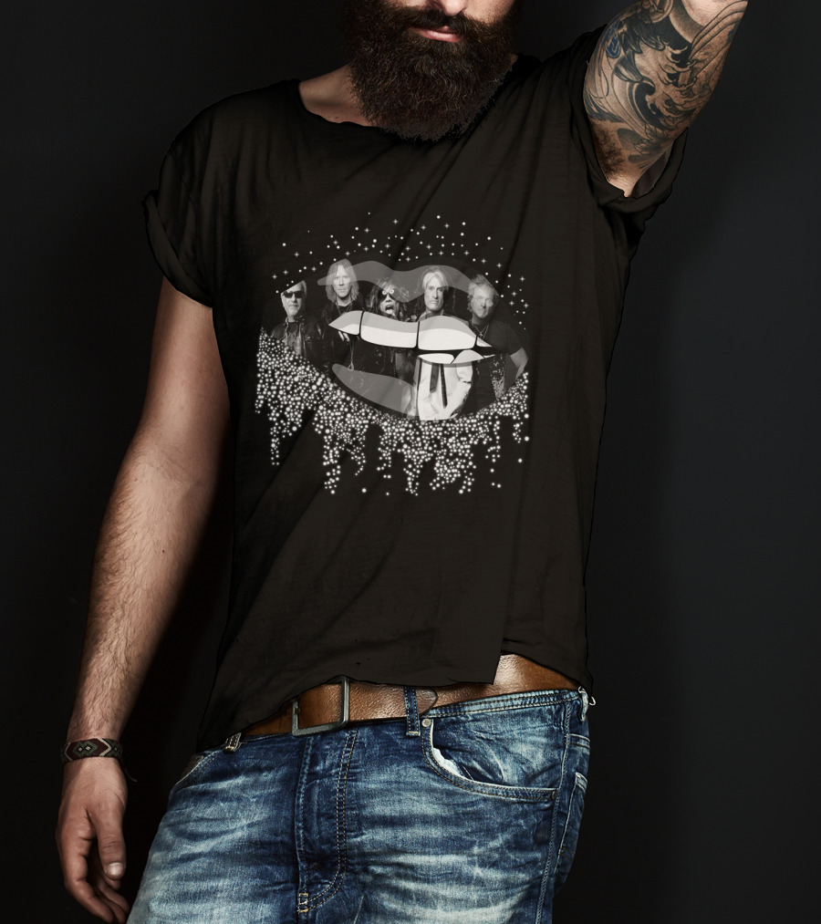 AeroSmith Band With Glitter Lips T-Shirt