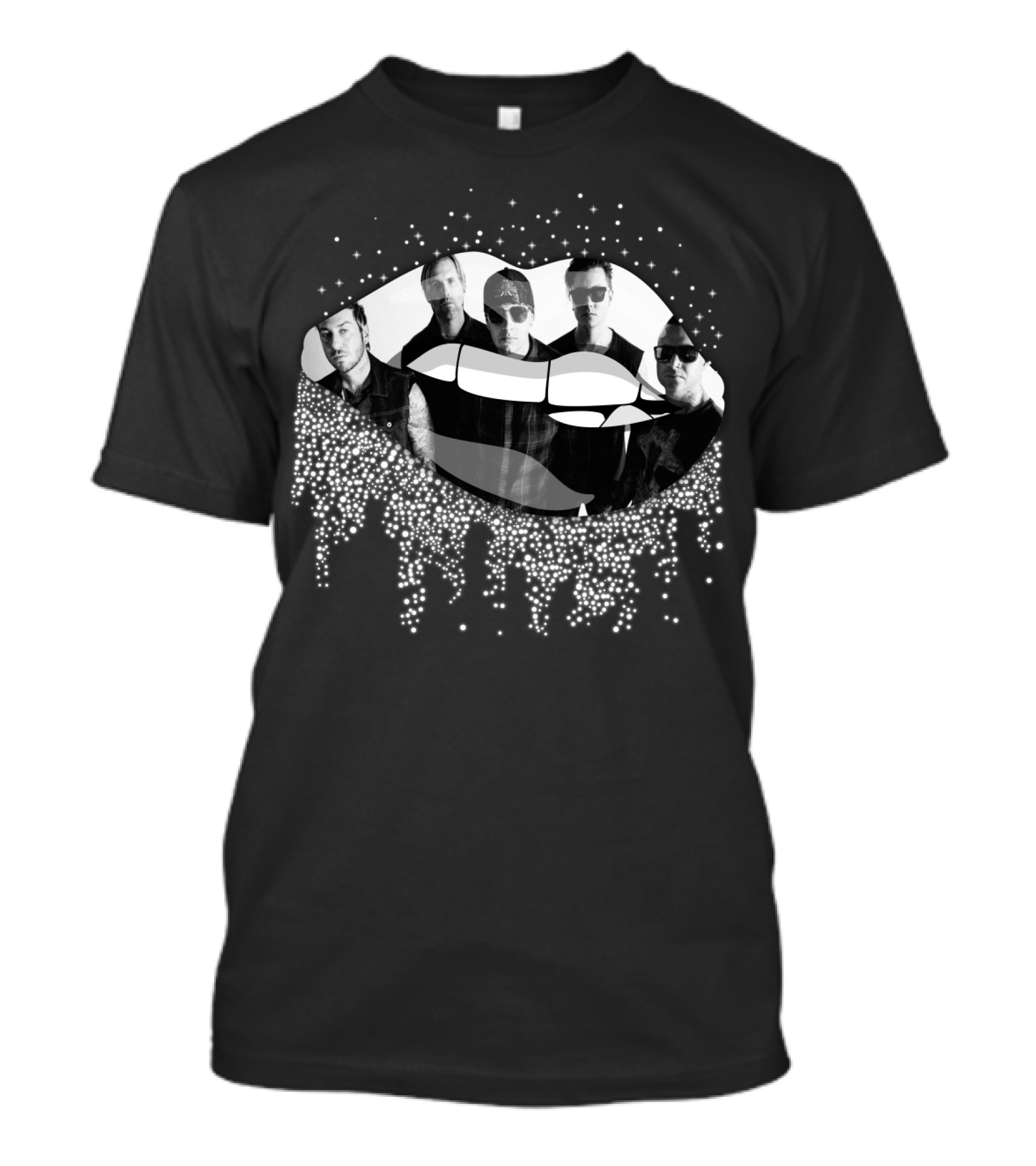 Avenged Sevenfold Band Members Dripping Lips Black And White Silhouette T-Shirt