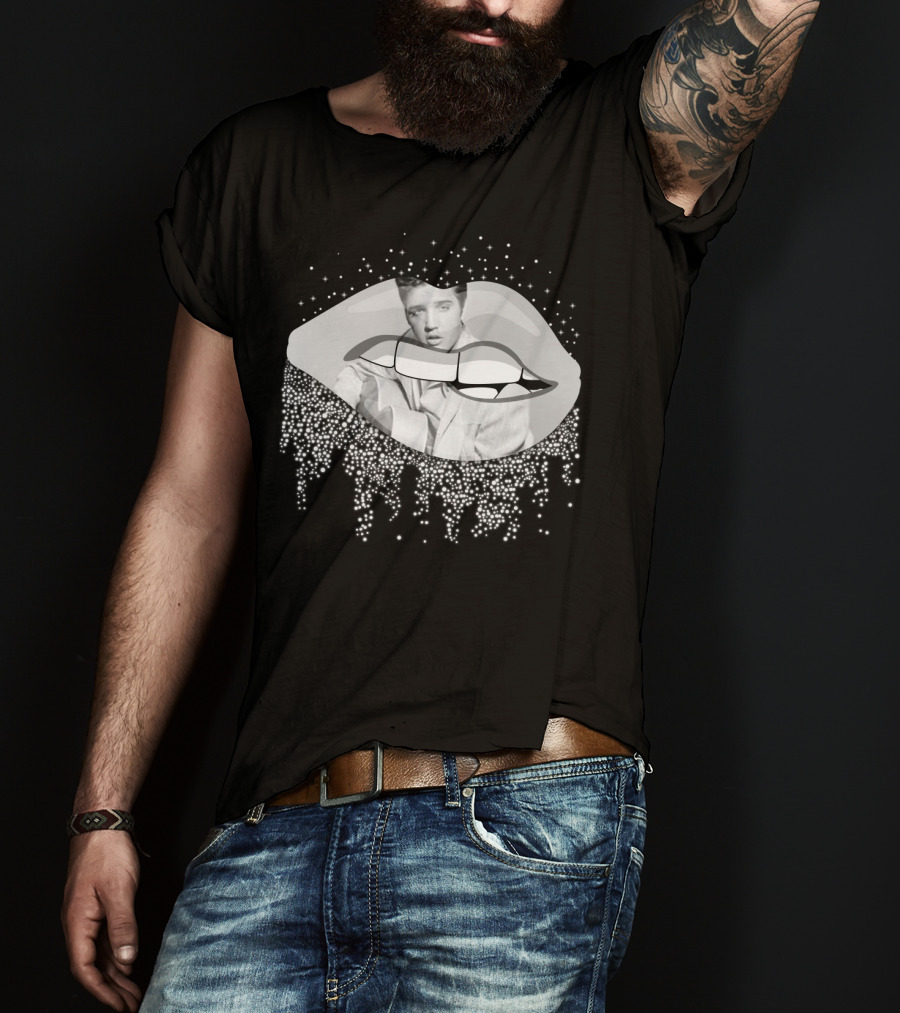 Elvis Presley Iconic Lips Glam Sparkle T-Shirt