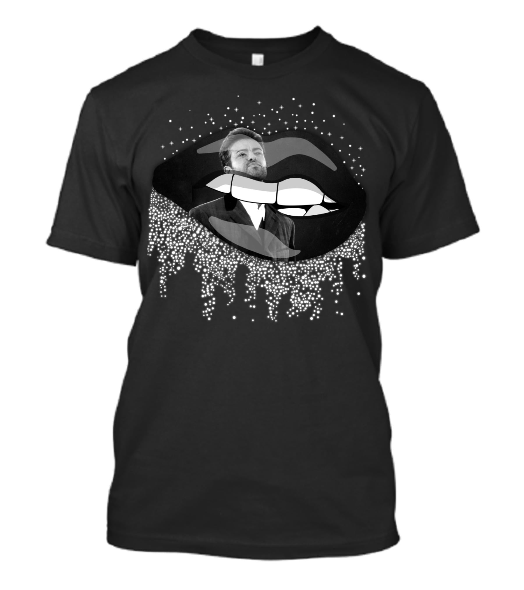 George Michael Sparkling Lips Graphic With Starry Effect T-Shirt