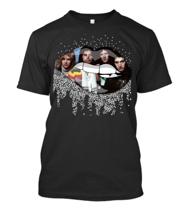 Queen Dripping Glitter Lips Iconic Rock Band Members T-Shirt