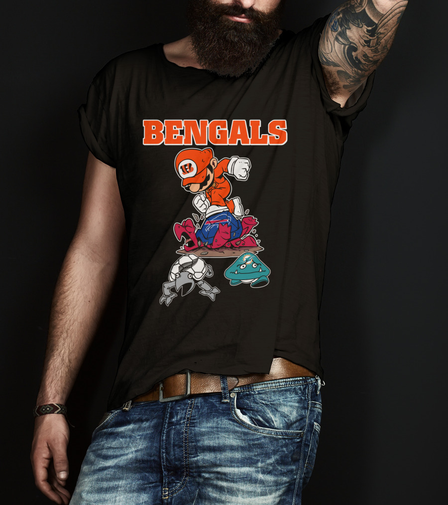 Bengals Mario Parody Knocking Out Football Opponents T-Shirt