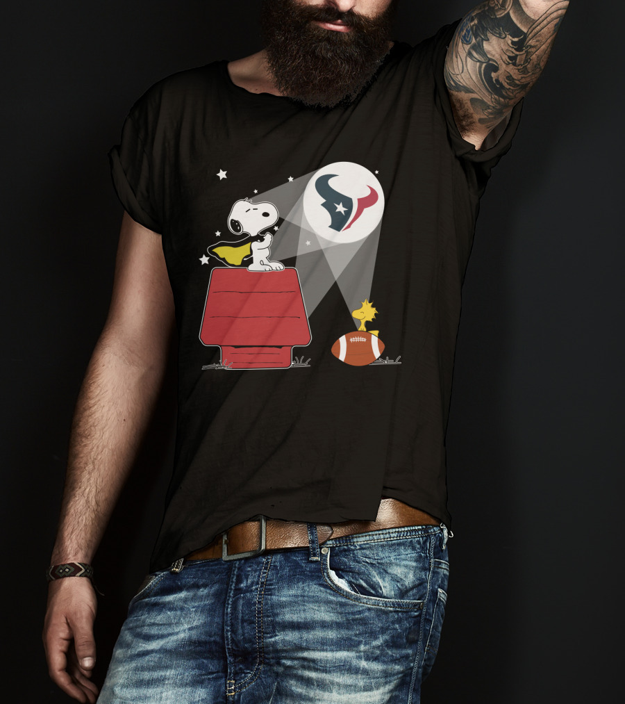 Snoopy And Woodstock With Football Under Houston Texans T-Shirt