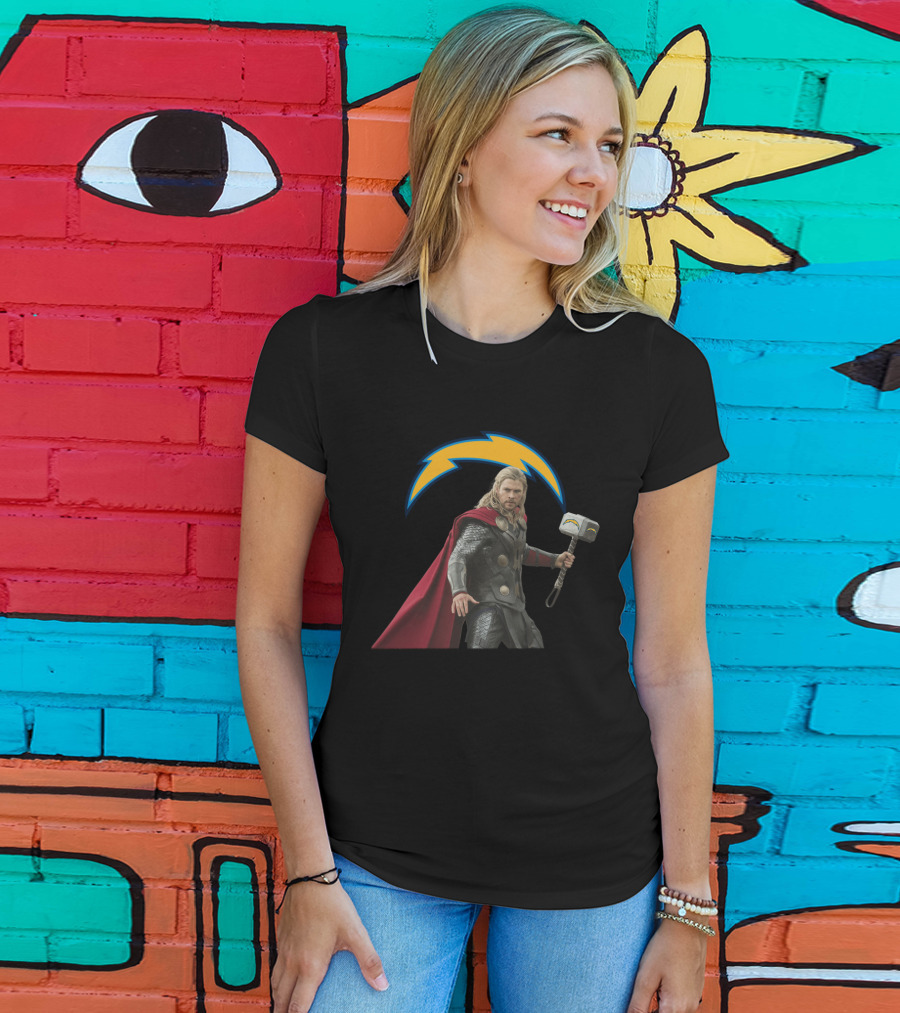 Los Angeles Chargers Thor Lightning Hammer Crossover T-Shirt
