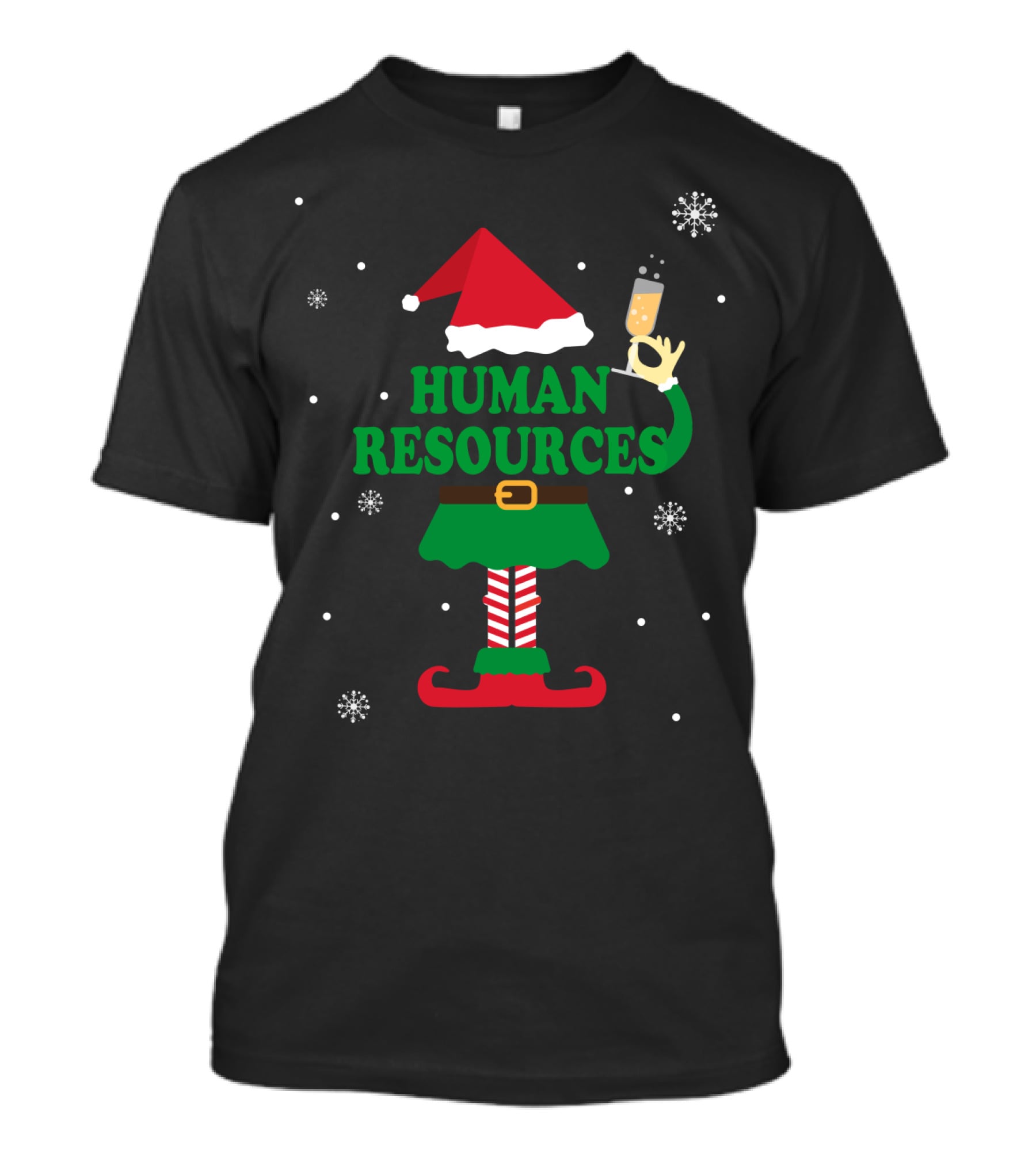 Festive Elf Outfit With Champagne And Human Resources Text T-Shirt