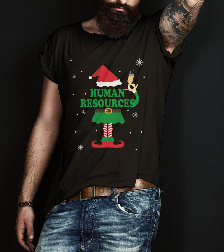 Festive Elf Outfit With Champagne And Human Resources Text T-Shirt