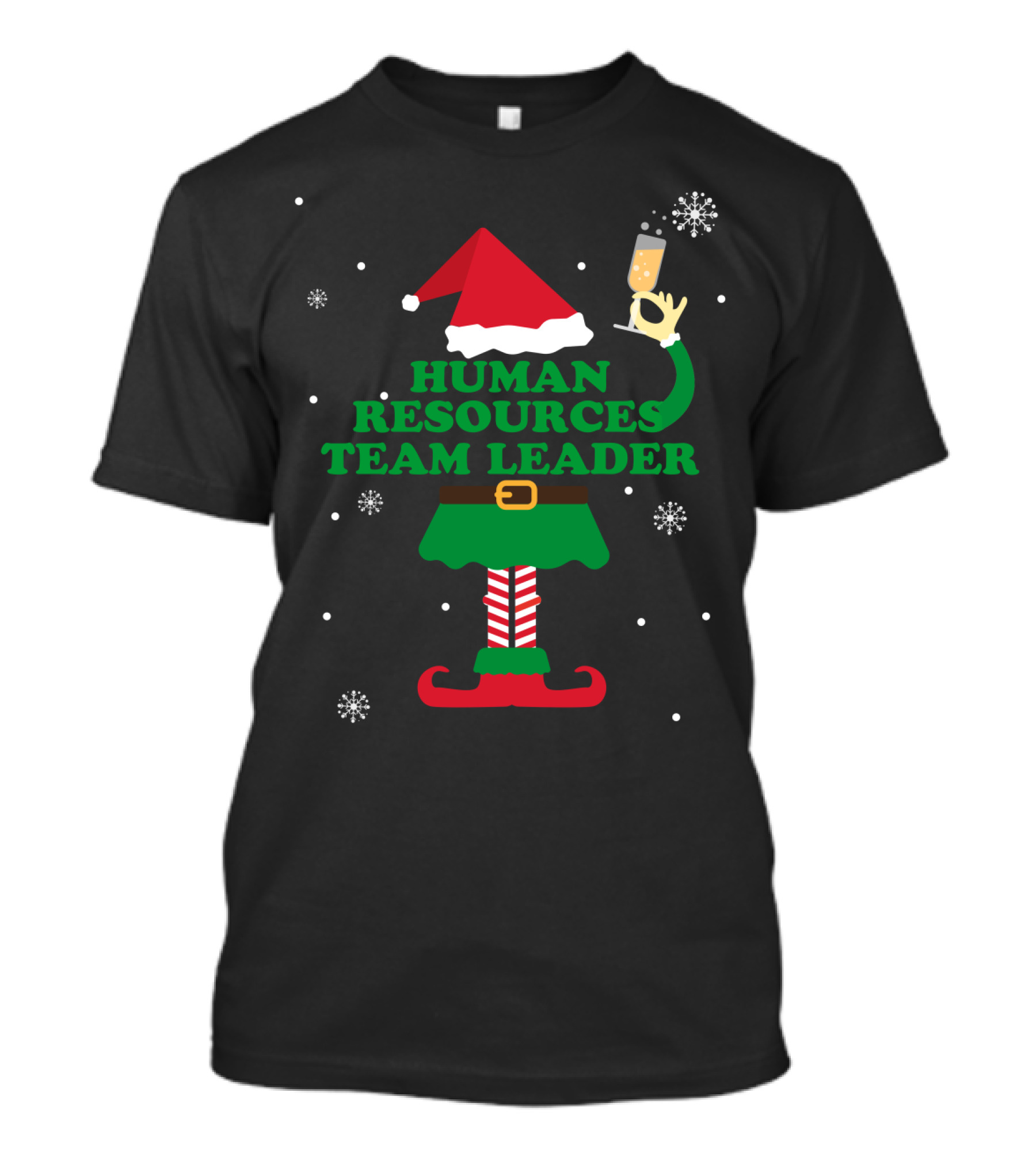 Human Resources Team Leader Elf Santa Hat Champagne Holiday T-Shirt