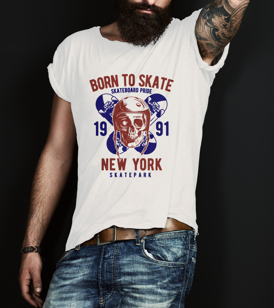 Born To Skate New York Skatepark 1991 Skull Skateboard Pride T-Shirt