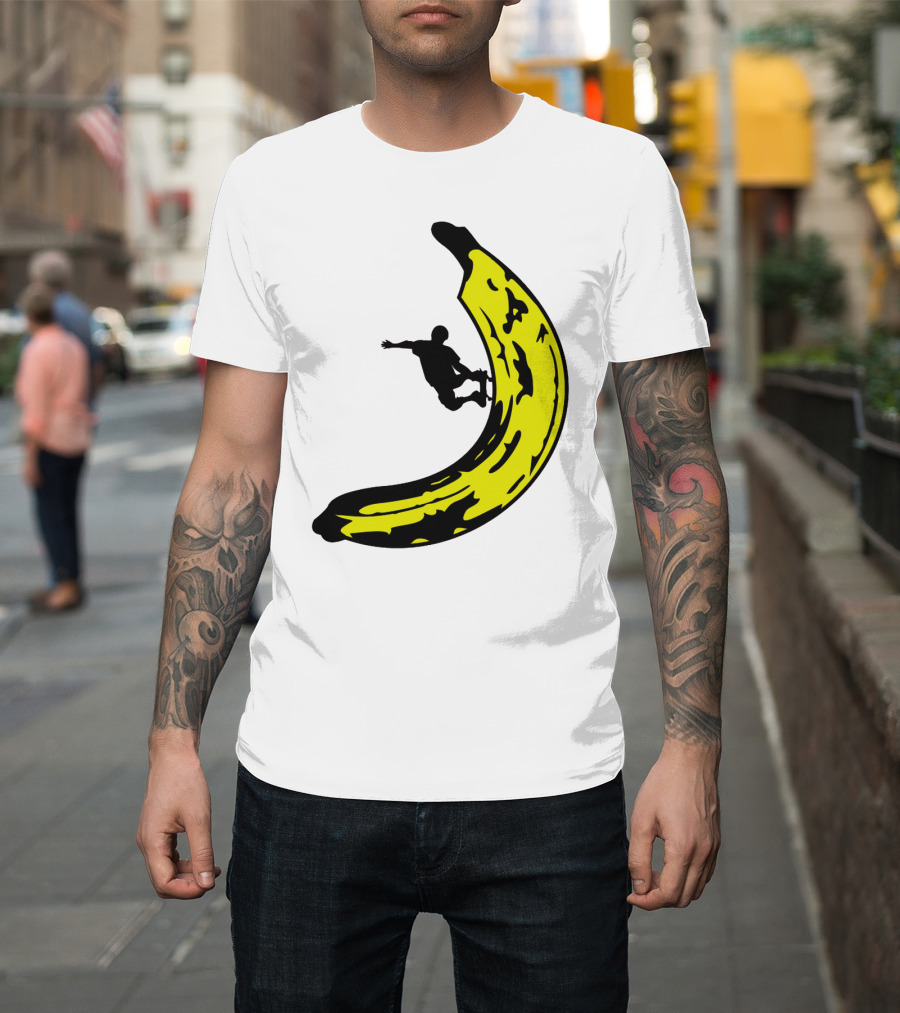 Banana Shaped Skateboard Ramp With Silhouette Skater Jumping T-Shirt