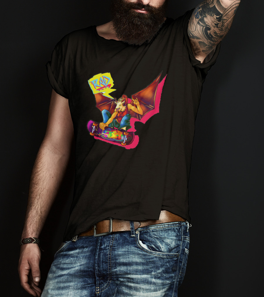 RAD Bat-Winged Skateboarder With Neon Graffiti Aesthetic T-Shirt