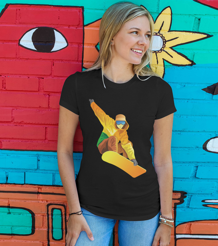 Snowboard Enthusiast In Vibrant Orange And Green T-Shirt