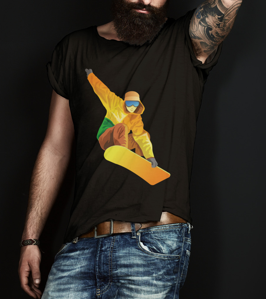 Snowboard Enthusiast In Vibrant Orange And Green T-Shirt