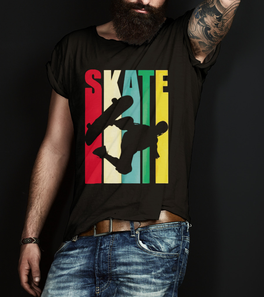 Skate Colorful Retro Vintage Skateboarding Silhouette T-Shirt