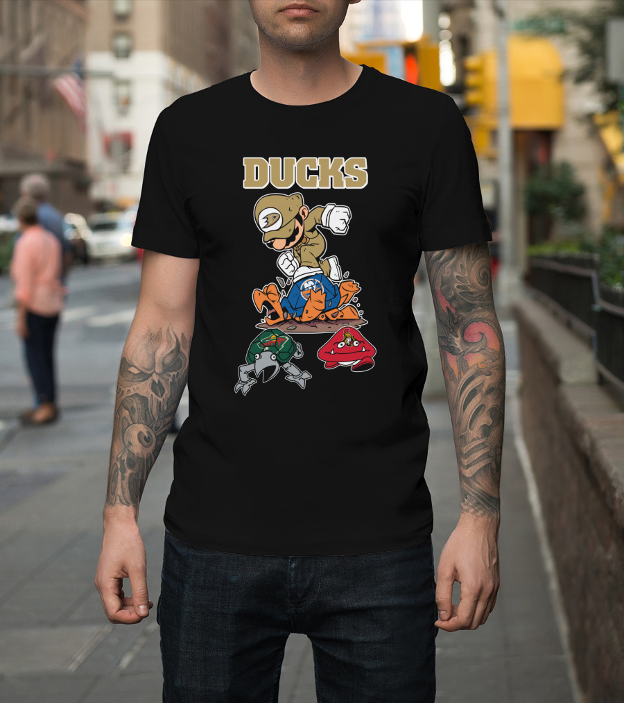 Ducks Anaheim Hockey Character Crossover And Team Logos T-Shirt