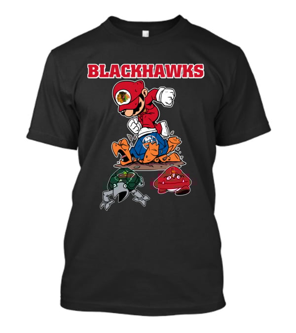 Chicago Blackhawks Hockey Mashup With Iconic Characters And Logos T-Shirt