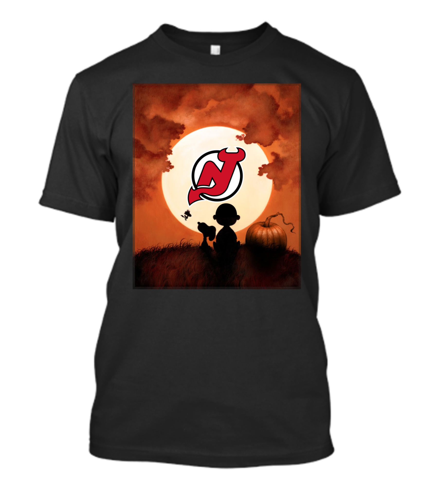 New Jersey Devils Halloween Moon Pumpkin Scene T-Shirt
