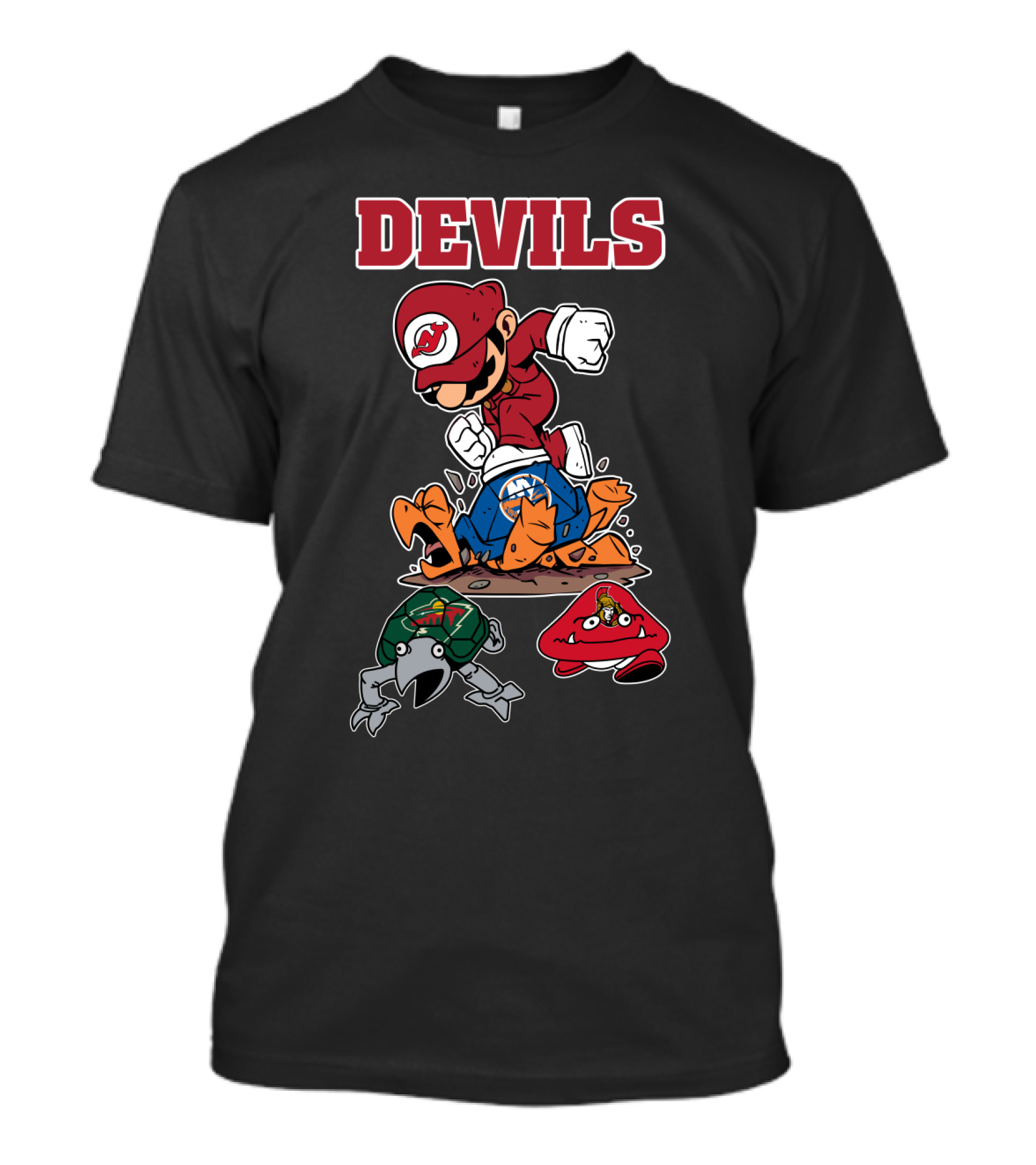 New Jersey Devils Mario Mashup With Rival Teams T-Shirt