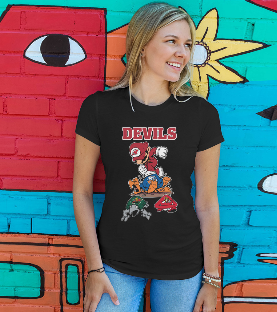 New Jersey Devils Mario Mashup With Rival Teams T-Shirt