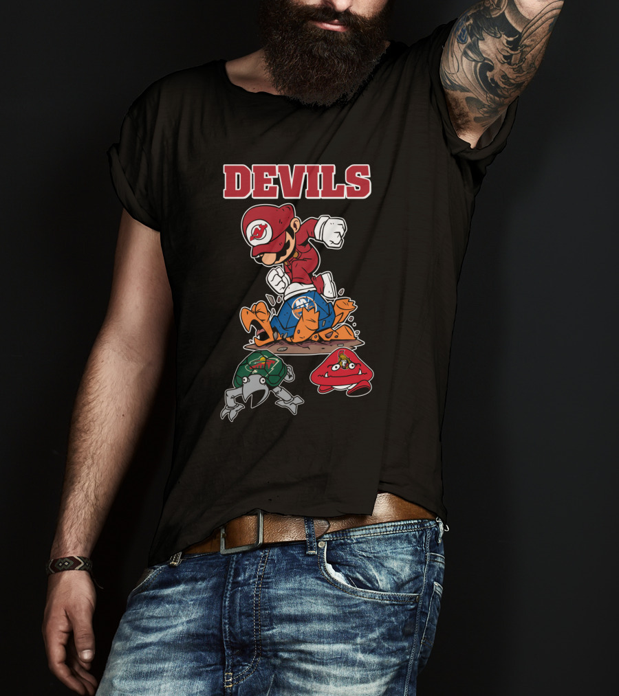 New Jersey Devils Mario Mashup With Rival Teams T-Shirt