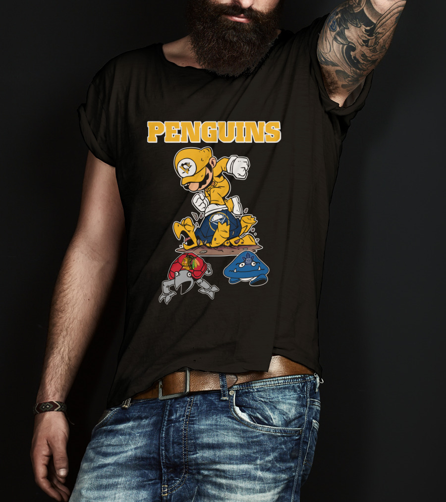 Penguins Gamer Style Nintendo Crossover With Hockey Team Elements T-Shirt