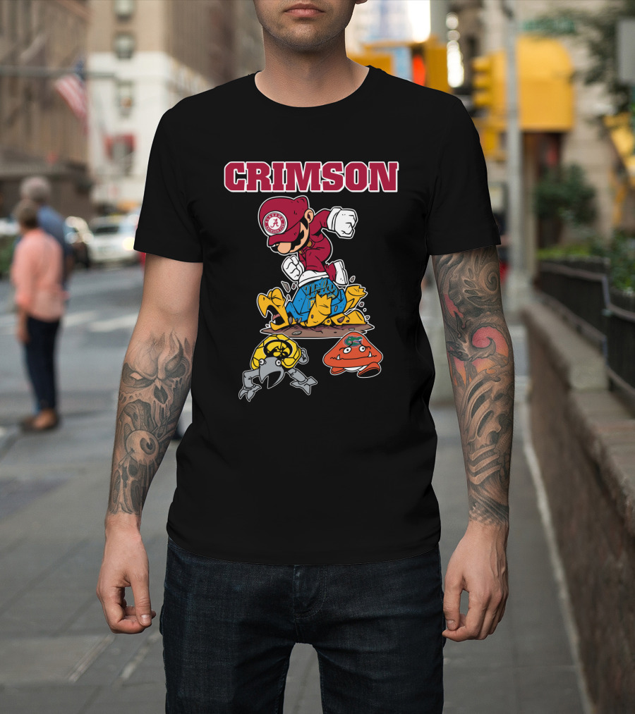 Crimson Alabama Football Parody Of Iconic Gaming Character With Rival Teams T-Shirt