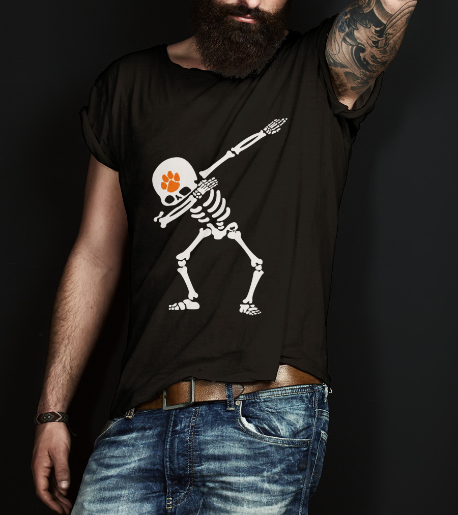 Clemson Tigers Football Skeleton Dabbing With Paw Prints T-Shirt