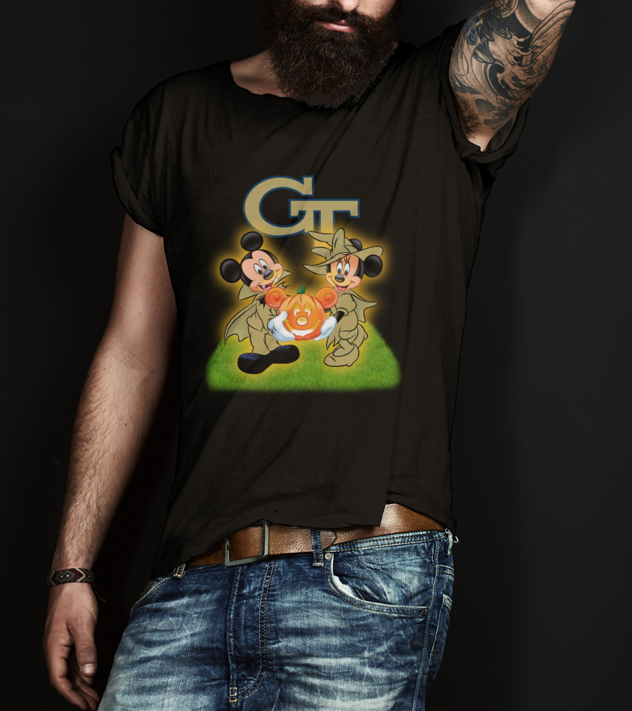 Gt Halloween Mickey And Minnie Football Pumpkin T-Shirt