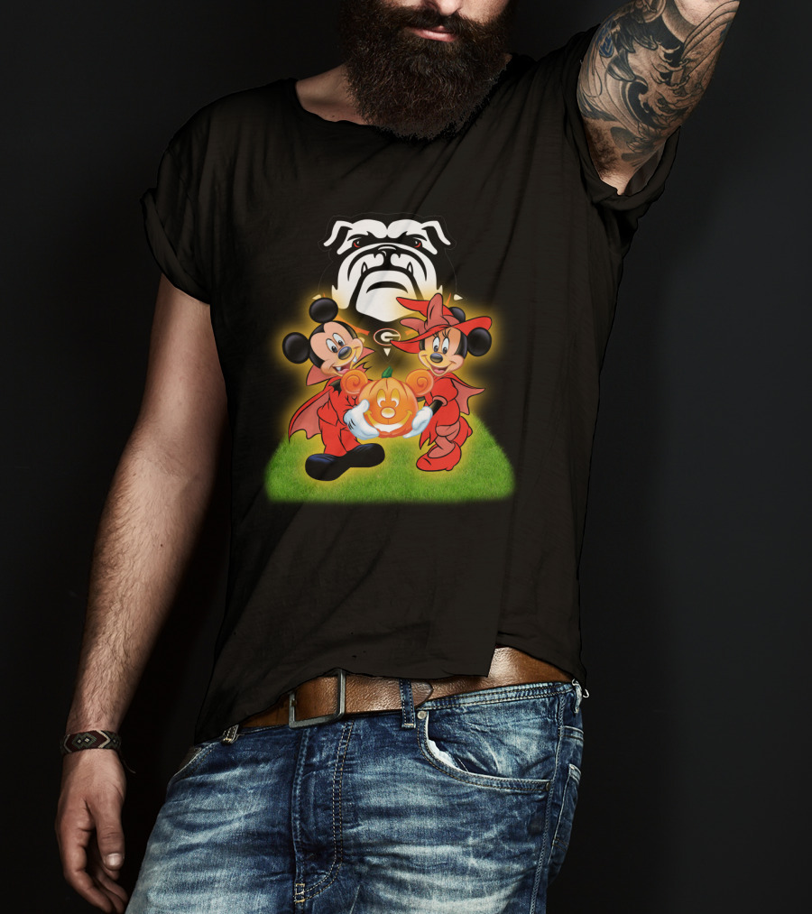 Halloween Georgia Bulldogs Mickey Minnie Pumpkin T-Shirt