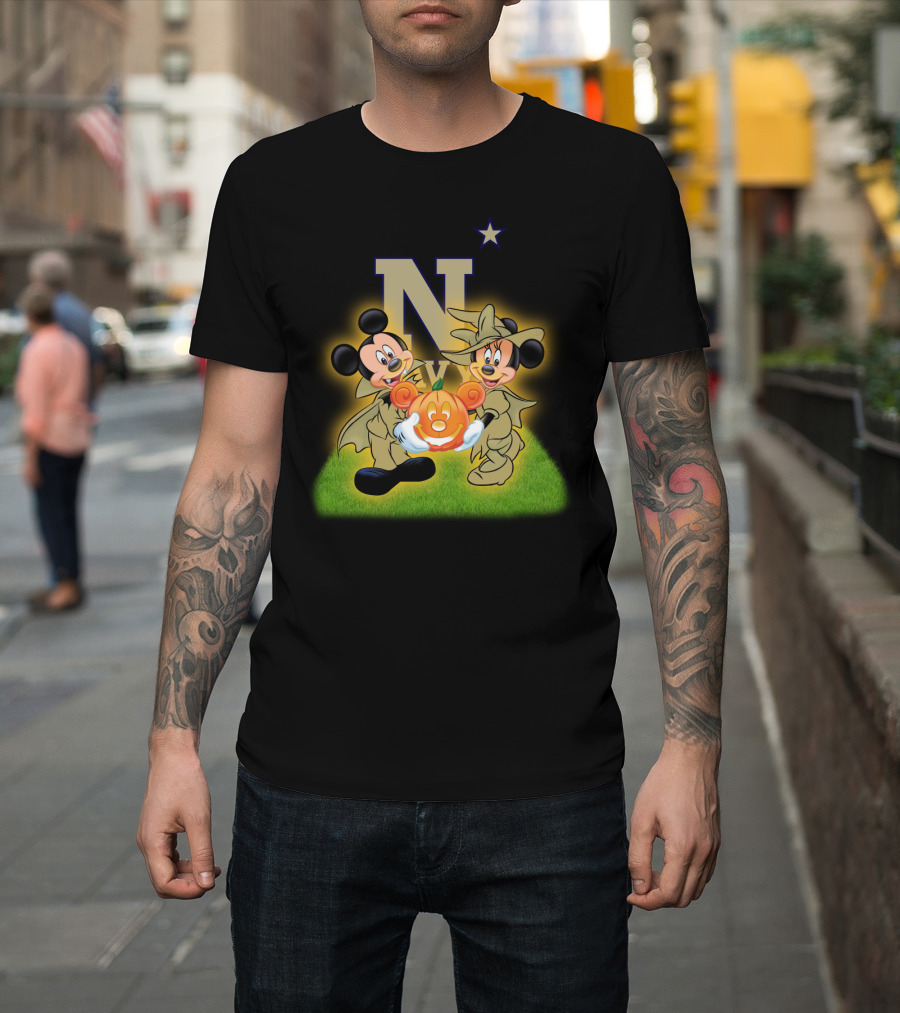 Navy Halloween Mickey Pumpkin Cartoon Star T-Shirt
