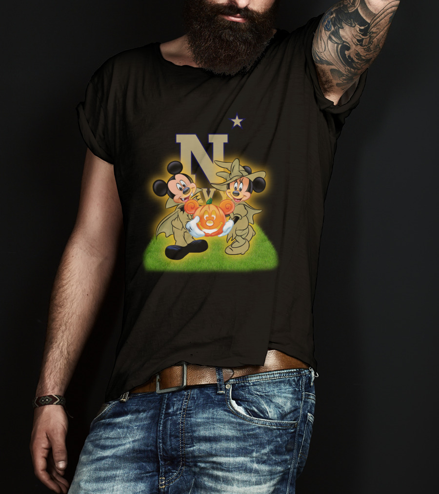 Navy Halloween Mickey Pumpkin Cartoon Star T-Shirt