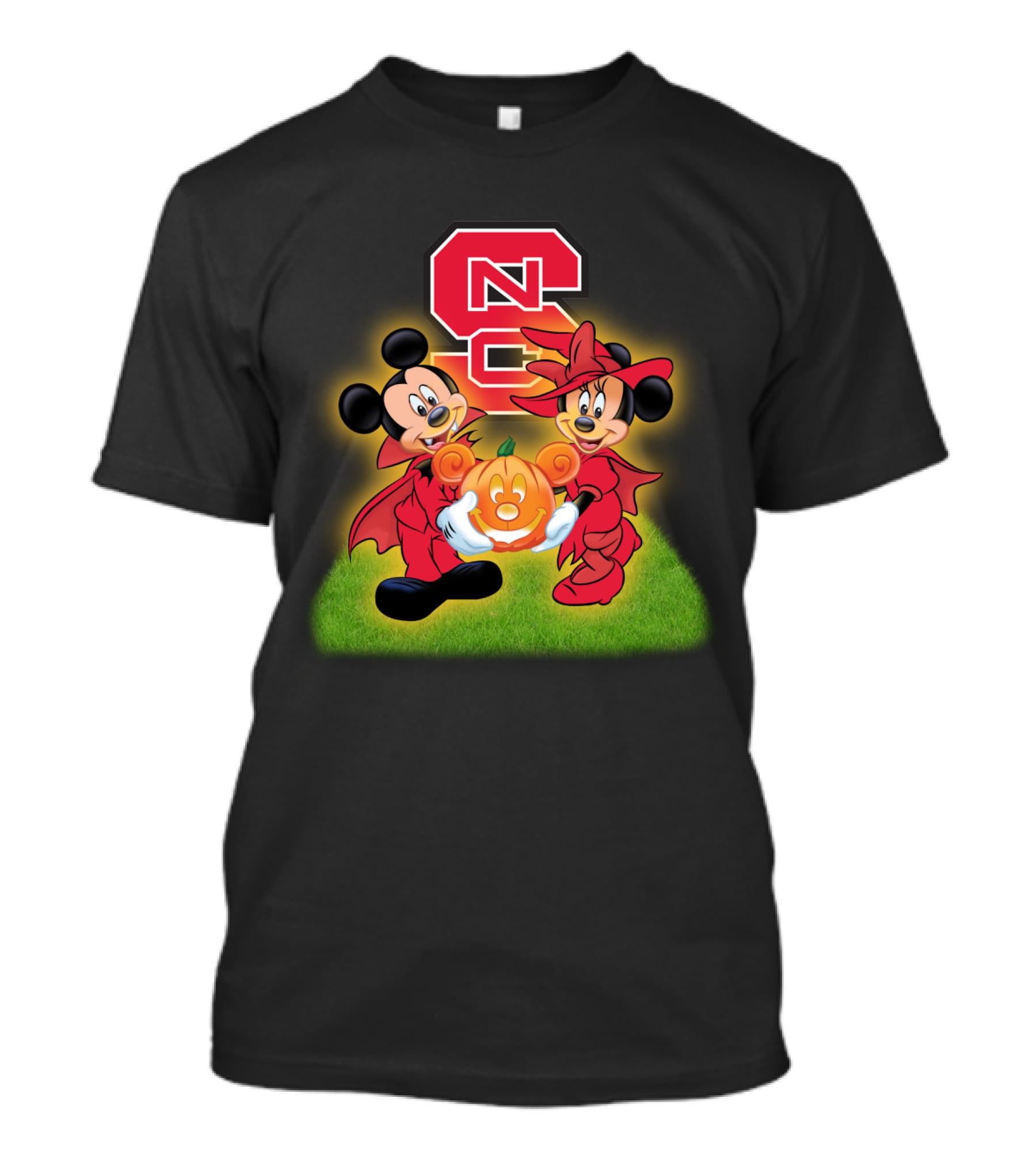 Nc State Wolfpack Halloween Football Mickey Minnie Pumpkin T-Shirt