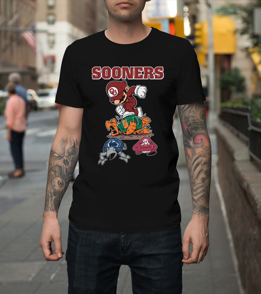 Sooners Ou Football Cartoon Character Smash Rival Teams T-Shirt