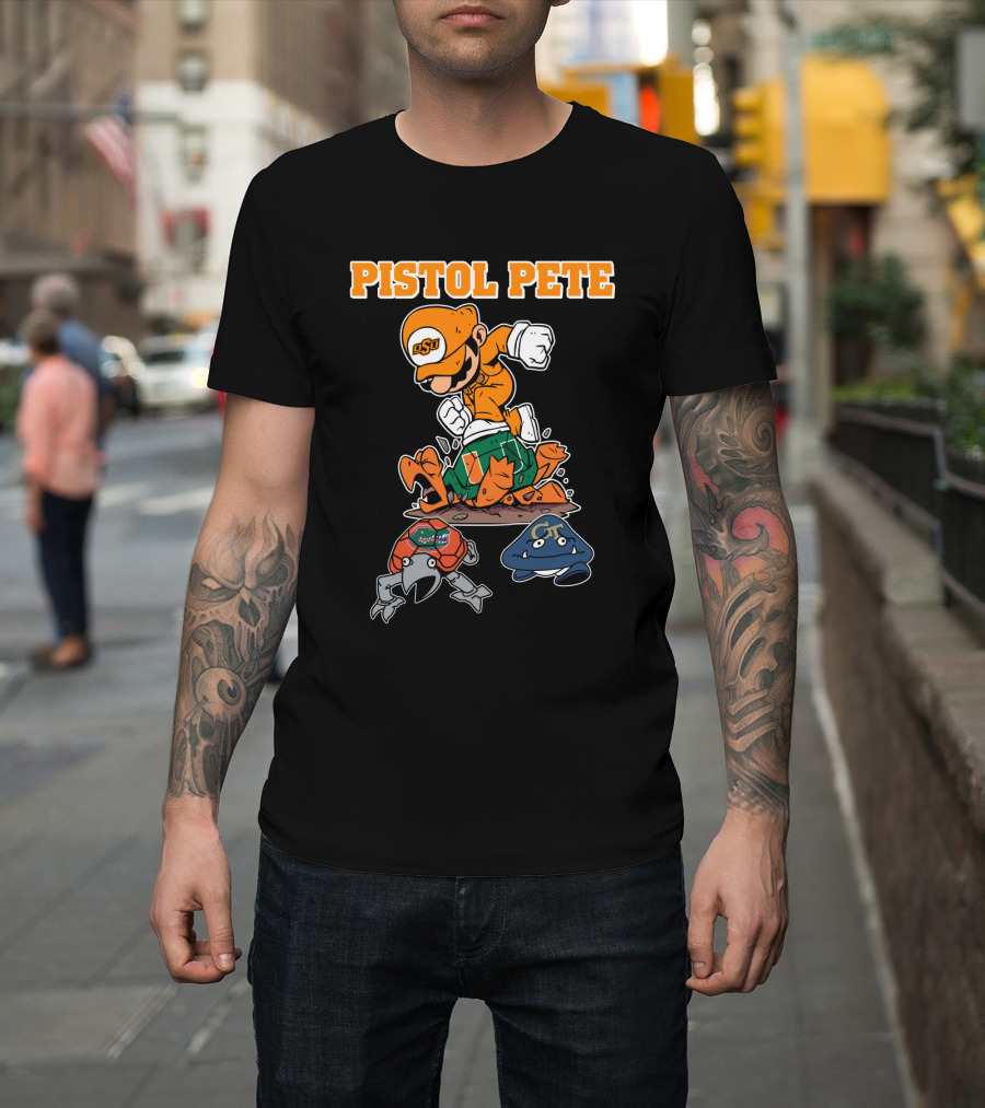 Pistol Pete Osu Football Cartoon Character Stomping Rivals T-Shirt