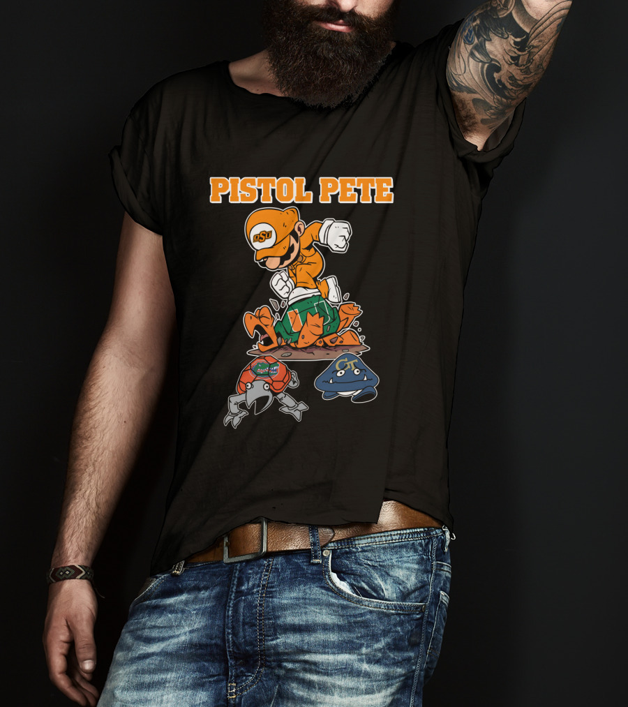 Pistol Pete Osu Football Cartoon Character Stomping Rivals T-Shirt