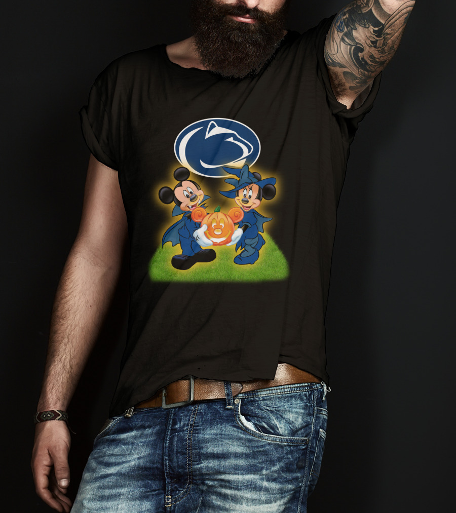 Penn State Nittany Lions Halloween With Mickey And Minnie Mouse Pumpkin T-Shirt