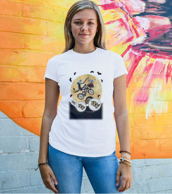 UCF Halloween Football Nightmare Bicycle Moon Scene T-Shirt