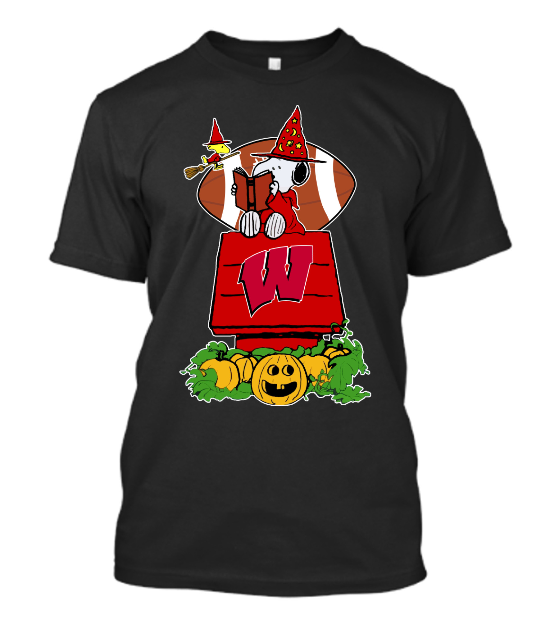 Wisconsin Badgers Halloween Football Snoopy Witch Woodstock Pumpkin House T-Shirt