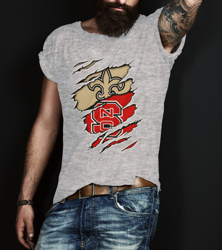 NC State Wolfpack And New Orleans Saints Logo Mashup T-Shirt
