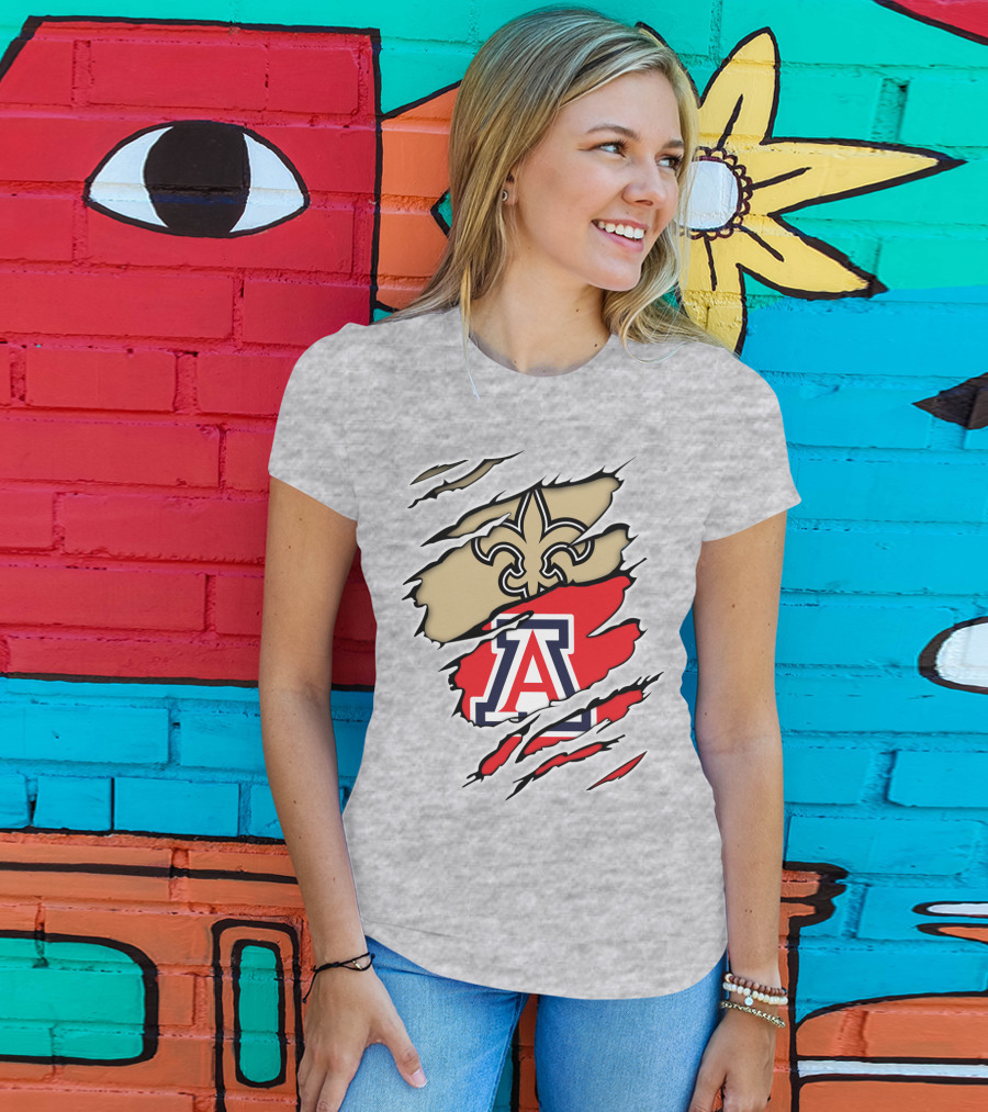 New Orleans Saints Fleur-de-Lis Arizona Wildcats Team Logo Mashup T-Shirt