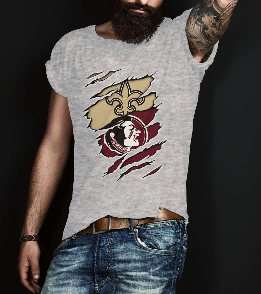 New Orleans Saints Seminoles Logo Ripped T-Shirt